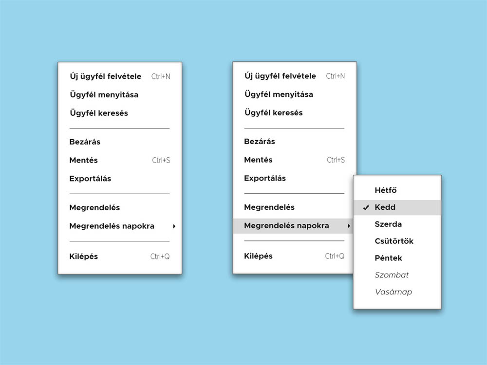 Program meüjének felhasználói felülettervezése / UI design